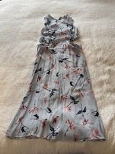 Lovely Zara Light Blue Floral Sleeveless Cutout Midi Dress Size S Party Wedding