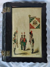 VTG Enesco Wood Jewelry Trinket Faux Book Box Napoleon Red Felt Brass Leather 14