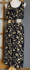 Vtg 80s 90s Bentley Floral Midi Dress Sz 8 Black Beige Cottagecore Country Boho