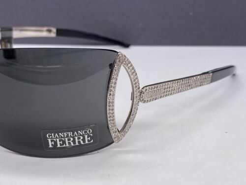 Ferre Damskie srebrne okulary przeciwsłoneczne z cyrkoniami Wizjer Duże zakrzywione GF 64502 Cena nowej 599 € - Zdjęcie 1 z 14