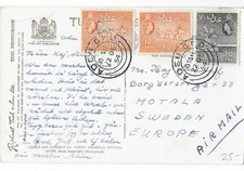 Aden 1954 QEII Postcard to Sweden