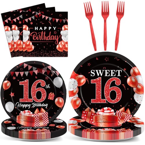 96Pcs 16th Birthday Decorations for Girls Boys Red Silver Sweet 16 Birthday P... - 第 1/7 張圖片