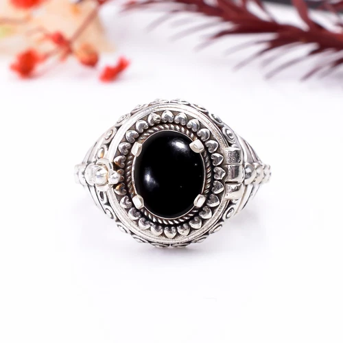 Black Onyx Gemstone Handmade Poison Ring, 925 Silver Black Onyx Poison Ring.