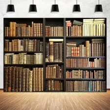 7X5FT Brown Bookshelf Backdrop Library Modern Retro Bookcase 7X5FT, 