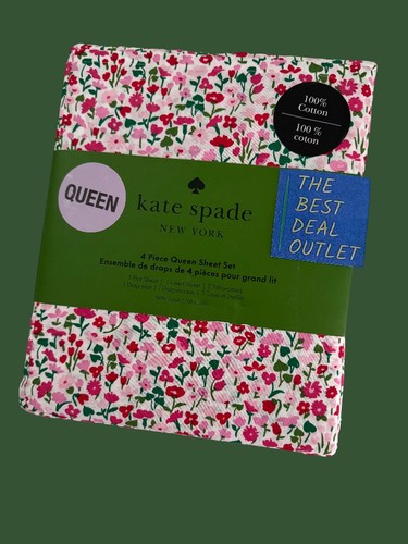 Neu in Verpackung Kate Spade QUEEN Queen Bettwäsche-Set 4-teilig 100 % Baumwolle rosa rot Blumen tiefe Passform