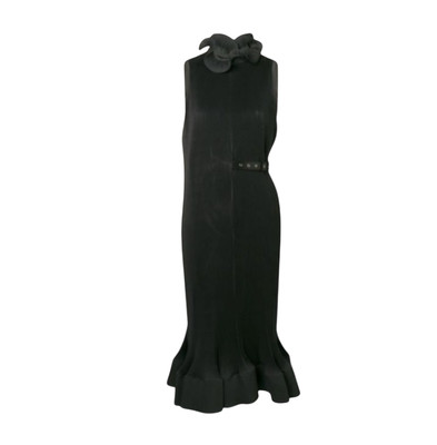 NWOT Tibi Pleated Sleeveless Flounce Hem Dress Womens XS Black Sleeveless Belted