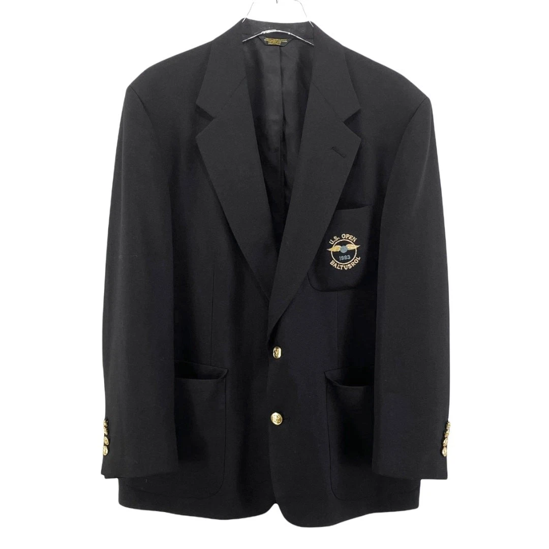 90s Izod Vintage Black 1993 U.S. Open Button Up Sports Coat Jacket Blazer