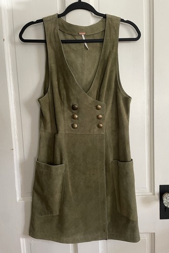 Free People 100% Cow Leather Suede Button Up Stevie Mini Dress Sz 4 - Picture 5 of 15