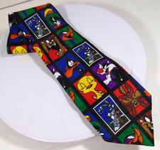 Vintage 90s Looney Tunes Tie Necktie 1997 Postage Stamp Collection