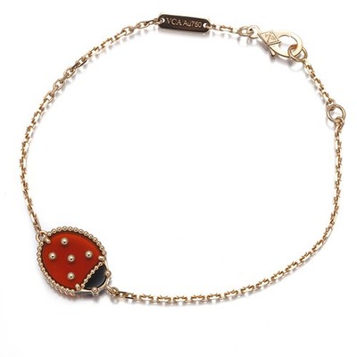 Auth Van Cleef & Arpels Bracelet Carnelian Onyx Lucky Spring Ladybug 18K PG