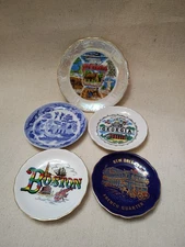 Set Of 5 Vintage Collector Plates, Boston, New Orleans, Georgia, Ozarks, Japan