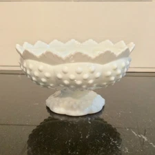 Vintage Fenton Hobnail Footed Milk Glass Epergne Candle Bowl Centerpiece 6 Hole