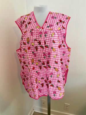 #ad VTG Private Moments Pearl Snap House Dress Apron Smock Fruit 2XL Gingham Cotton $21.99