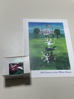 2003 Bush White House Easter Egg Roll, rose/pink wood egg NIOB & event program