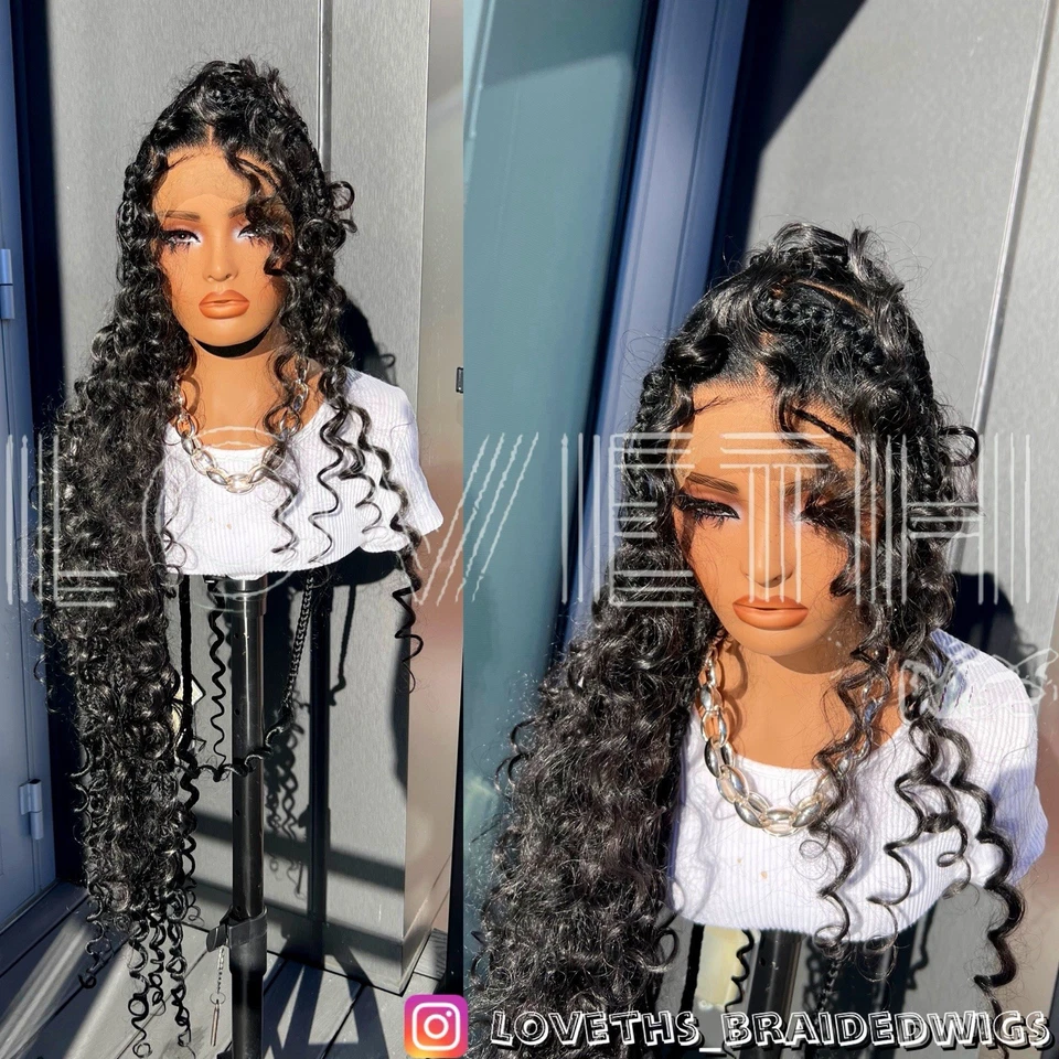 Human Hair CurlShips next day Cornrow Full lace Braided wig,black knotless braid - Image 4 of 4