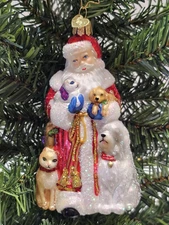 Santa's Furry Friends Old World Christmas Tree Ornament Hand Painted Blown Glass