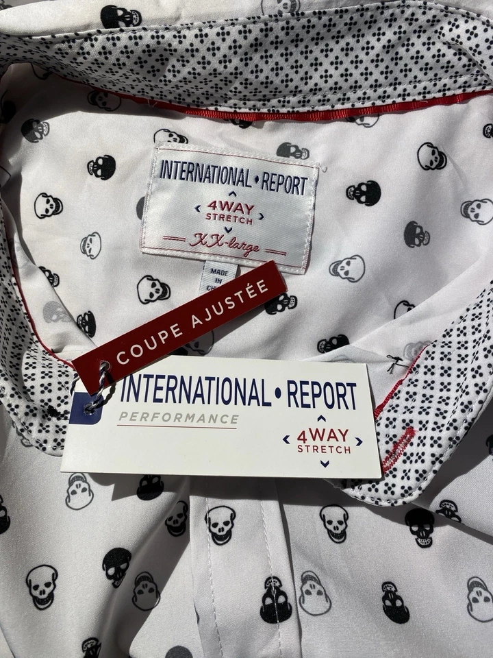 International Report Shirt Mens White Geometric Skulls 4-Way Stretch - Image 4 of 4