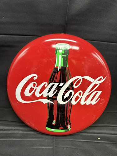 Vintage Original 12” Classic Coca-Cola Coke Round Button Metal Sign 1990