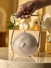 Gaia White Resin Clutch Handbag with Gold Handle Round  top handle pearl bag
