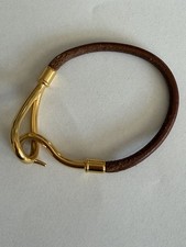 Bracciale vintage Hermès Jumbo H, chiusura in pelle di vitello marrone placcata oro con sacchetto