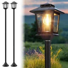 64" Solar Outdoor Light Waterproof 2 Pack, Aluminum Glass Solar Lamp Post Light 