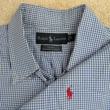 Vintage Ralph Lauren Shirt Mens Large Blue Gingham Blake Button Down LS Pony