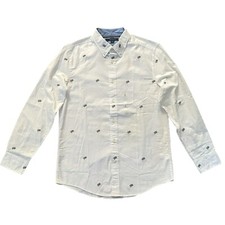 NWT Tommy Hilfiger Men's Custom Fit Embroidered Flag Oxford Causal Shirt White