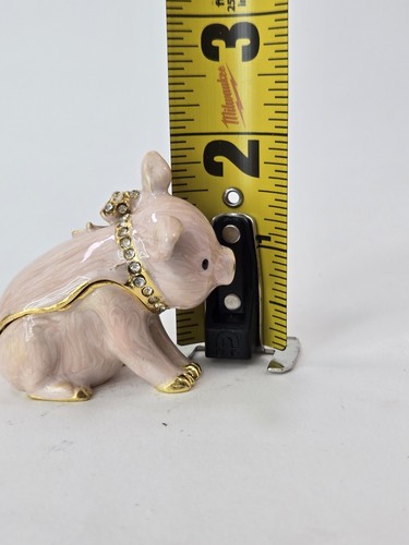 PIG PINK Metal Enamel Hinged Jewelry Trinket Box Jeweled Rhinestone. - Picture 19 of 19