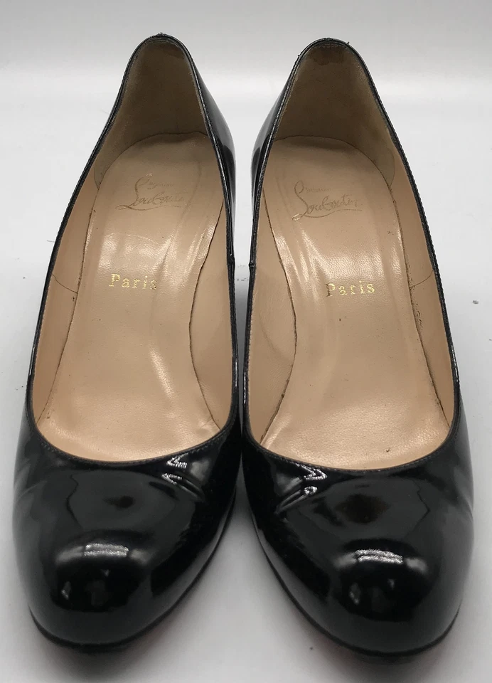 Zapatos de salón Christian Louboutin negros punta redonda charol cuña talla 38 Foto 2 de 4