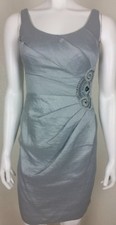 Adrianna Papell Occasions Womens Dress Size 4 Petite Silver Sleeveless Pleated 