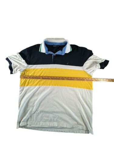 Nautica Polo Shirt Mens XXL Blue Yellow White Colorblock Short Sleeve Logo - Picture 3 of 10