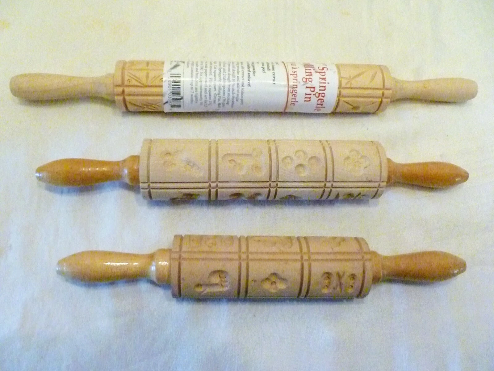 3 CARVED Wood SPRINGERLE Shortbread COOKIE Dough ROLLING PINS W. Germany NORPRO