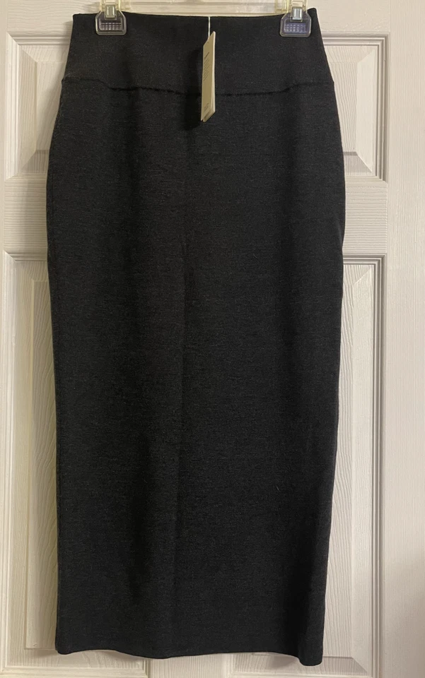 NWT $278 Eileen Fisher Charcoal Merino Wool F/L Pencil Skirt Small