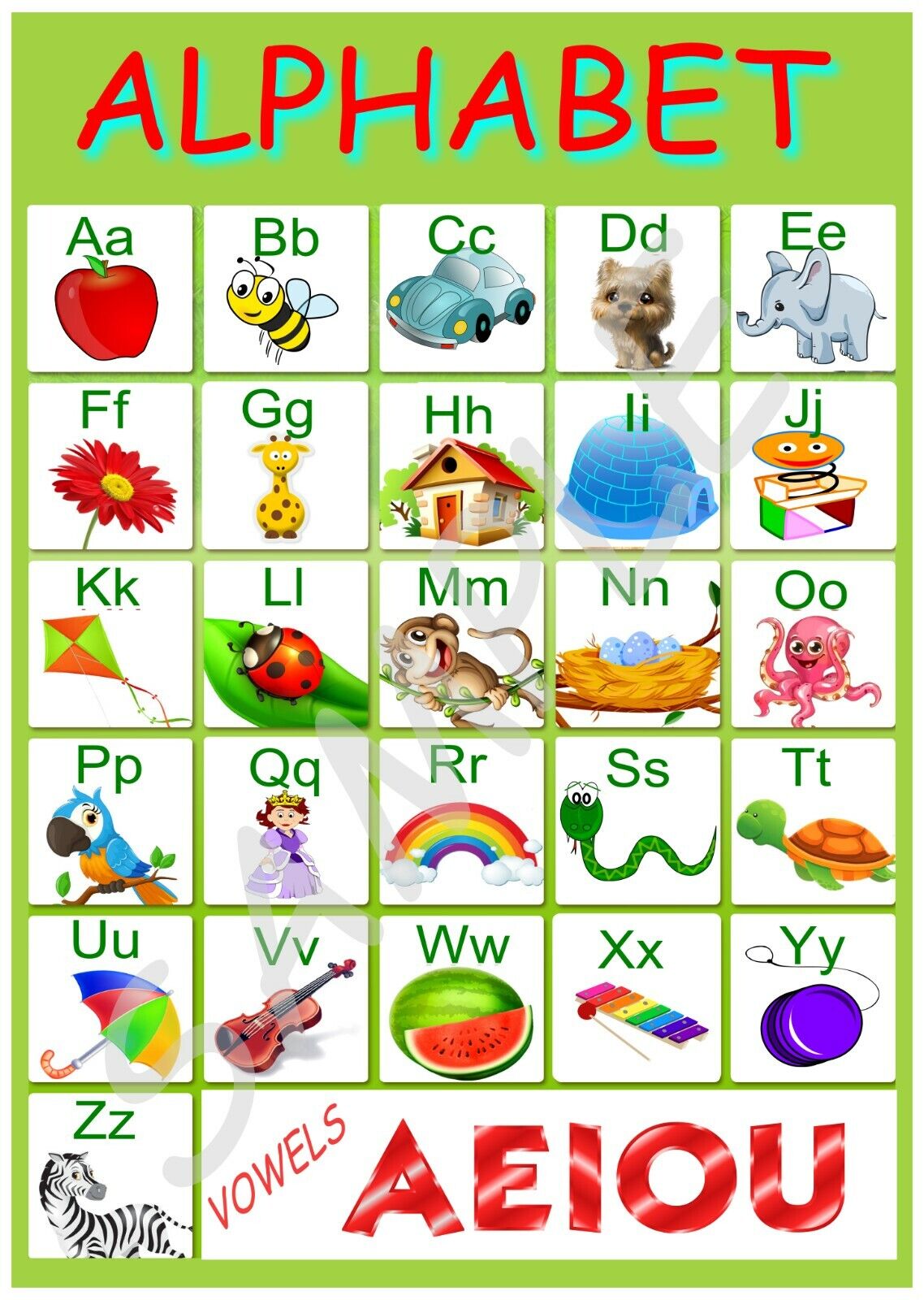 Alphabet Wall Chart Childrens Educational | Grelly UK