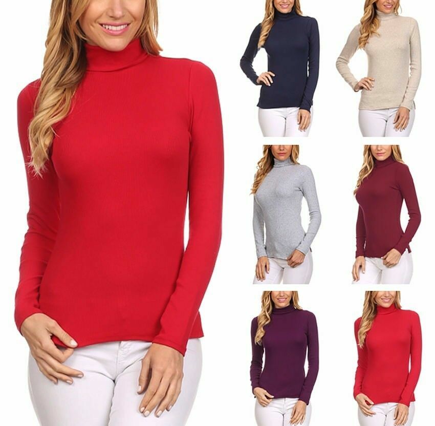 Damen Thermo Langarm Rolli Pullover Rollkragen Winter Shirt