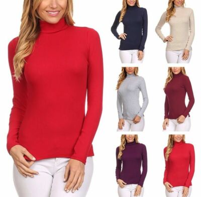 Damen Thermo Langarm Rolli Pullover Rollkragen Winter Shirt