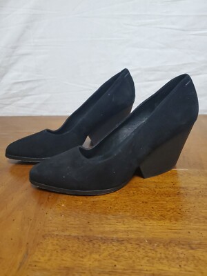 Eileen Fisher Hawk Black Suede Chunky Pump Heels Shoes Size 7.5