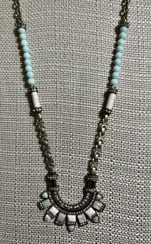 Colgante Largo LUNETA CHLOE & ISABEL Art Deco Turquesa Amazonita Ópalo Oro (B1) Foto 2 de 4