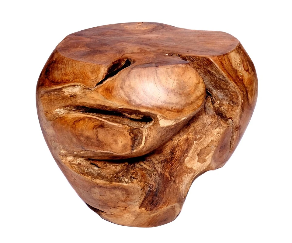 Teakwood Stool Round Solid Sitting Natural Real Wood Teakholzwurzel Teak - Image 4 of 4