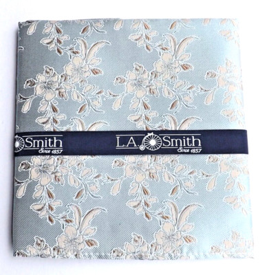 NEU Einstecktuch Taschentuch von L A SMITH blau blassbronze Blumen KOSTENLOSER VERSAND