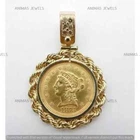 2CT Liberty Head Quarter Eagle Coine Rose Bezel Pendant 14K Yellow Gold Plated