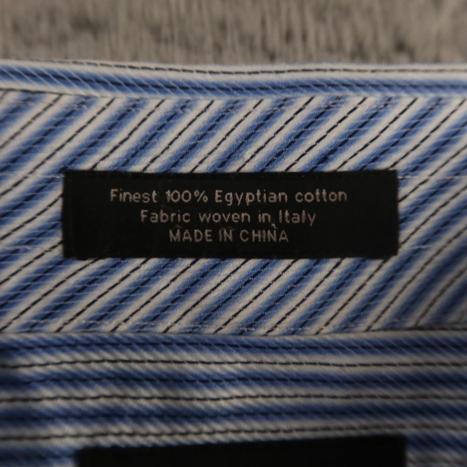 Рубашка мужская John W Nordstrom L синяя в полоску 100% хлопок на пуговицах египетская Италия - Изображение 4 из 4