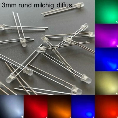 IRVIMA 3mm LEDs rund milchig diffus alle Farben inkl. Widerstände Leuchtdioden LED 3 mm