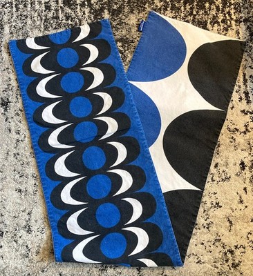 Marimekko for Target Reversible Table Runner Blue Black White Cotton 14x72'' READ