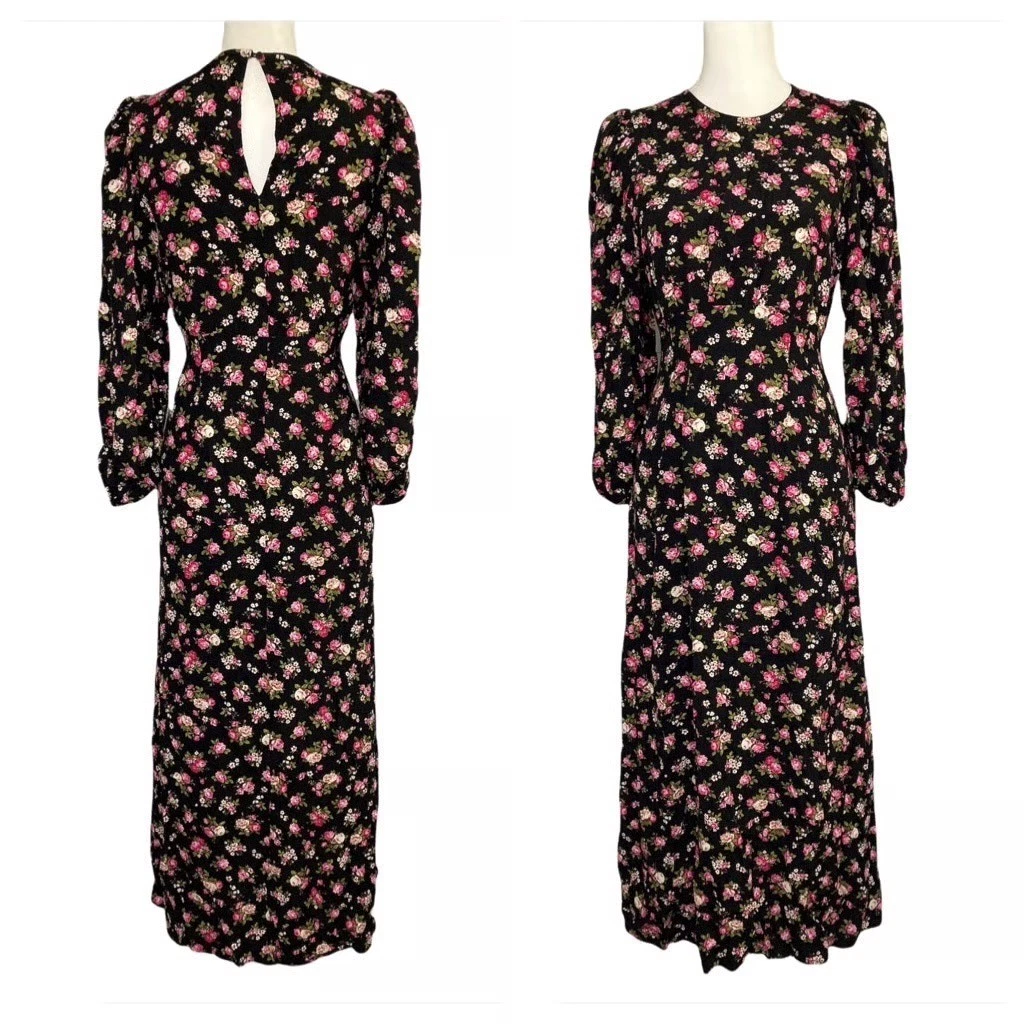 knee length dresses for ladies Zara Floral Print Silky Texture Long Sleeve Button Front Shirt Maxi Dr –  Letay Store