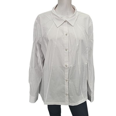 Womens Dressy Button Front Top 1X Plus Size White Long Sleeves Collared Shirt