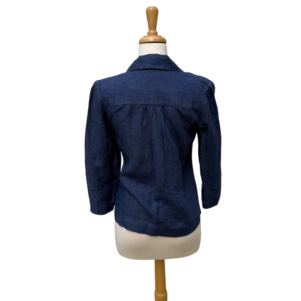 Chaqueta Top Madison Studio 100% Lino Ligera Talla 6 Azul Marino Manga 3/4 Un Botón Foto 4 de 4