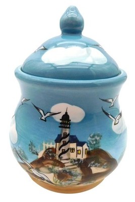 Heartfelt Kitchen Creations Canister and Lid Coastal Lighthouse Seagull  7'' Tall