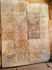 Real Leather Hide Rug Patchwork Carpet Burnt Art Arabian Inspired Floral motif. 