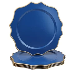 Chargers For Dinner Plates 13 Inch Scalloped Plastic Decorative Blue 6 PCS